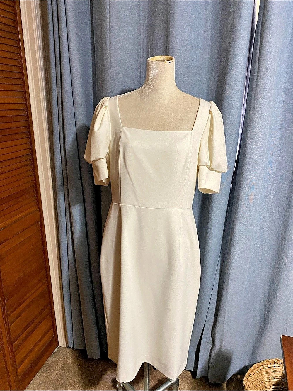 Puff Sleeve Midi Dress in Cream Like New
